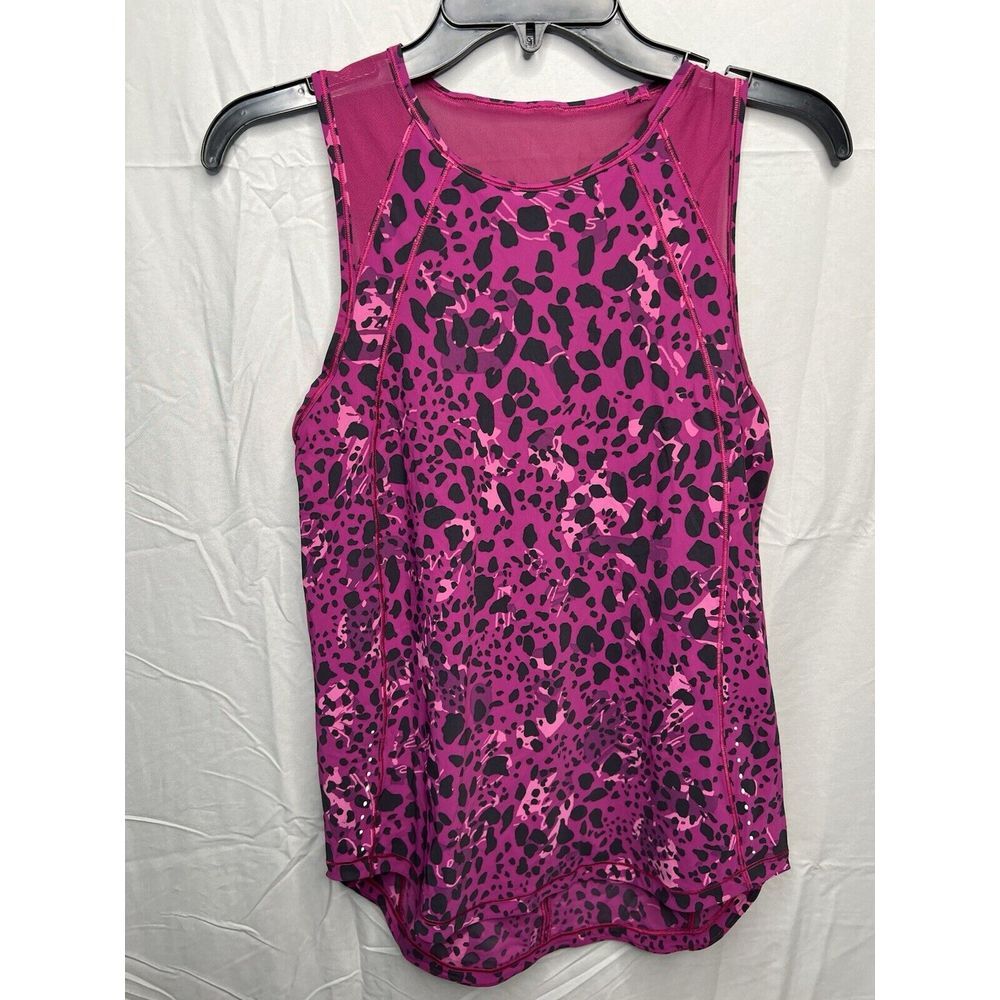 Lululemon Sculpt‎ Tank Women's 4 Black/ Fuchsia Leopard Tank Shirt